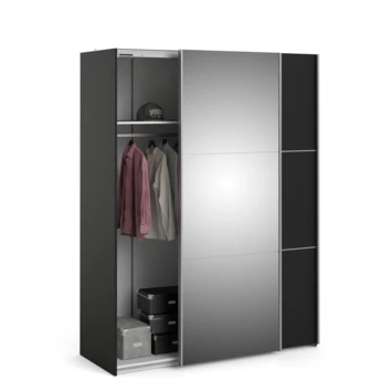 Kledingkast Janneke 150 Cm Zwart Met Spiegel 4 Kledingkast Janneke 150 Cm Zwart Met Spiegel - Afbeelding 2