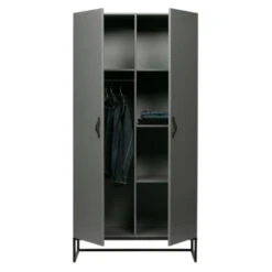 WOOOD Kledingkast Morris 2 Deurs Leemgrijs -Meubel Pracht 123 1371