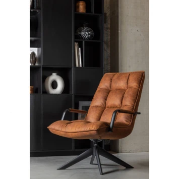 WOOOD Draaifauteuil Jouke Met Armleuning Kunstleer Cognac 9 WOOOD Draaifauteuil Jouke Met Armleuning Kunstleer Cognac - Afbeelding 7