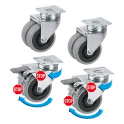 Set 4st Meubelwielen Rubber Met Plaatbevestiging 19mm Tot 300kg/set