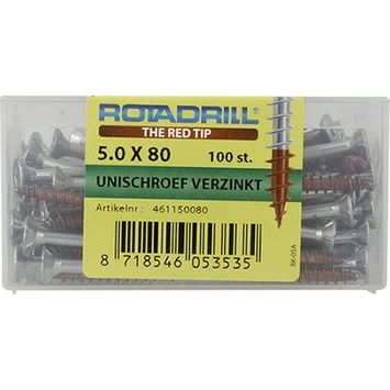 Rotadrill Schroef Universeel Platkop Torx Verzinkt 5.0x80 Mm 100 Stuks 4 Rotadrill Schroef Universeel Platkop Torx Verzinkt 5.0x80 Mm 100 Stuks - Afbeelding 2