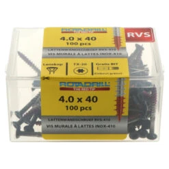 Rotadrill Lattenwandschroef Zwarte Lenskop Torx Rvs-410 4.0x40 Mm 100 Stuks -Meubel Pracht 123 5215