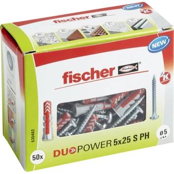 Fischer Universeelplug DuoPower 5x25mm Met Bolkopschroef 50 Stuks 4 Fischer Universeelplug DuoPower 5x25mm Met Bolkopschroef 50 Stuks - Afbeelding 2