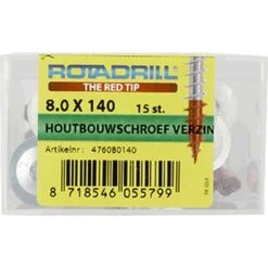 Rotadrill Houtbouwschroef Verzinkt 8.0x140 Mm 15 Stuks -Meubel Pracht 123 5363