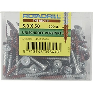 Rotadrill Schroef Universeel Platkop Torx Verzinkt 5.0x50 Mm 200 Stuks 4 Rotadrill Schroef Universeel Platkop Torx Verzinkt 5.0x50 Mm 200 Stuks - Afbeelding 2