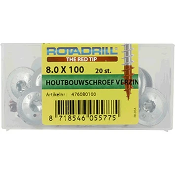 Rotadrill Houtbouwschroef Verzinkt 8.0x100 Mm 20 Stuks 4 Rotadrill Houtbouwschroef Verzinkt 8.0x100 Mm 20 Stuks - Afbeelding 2
